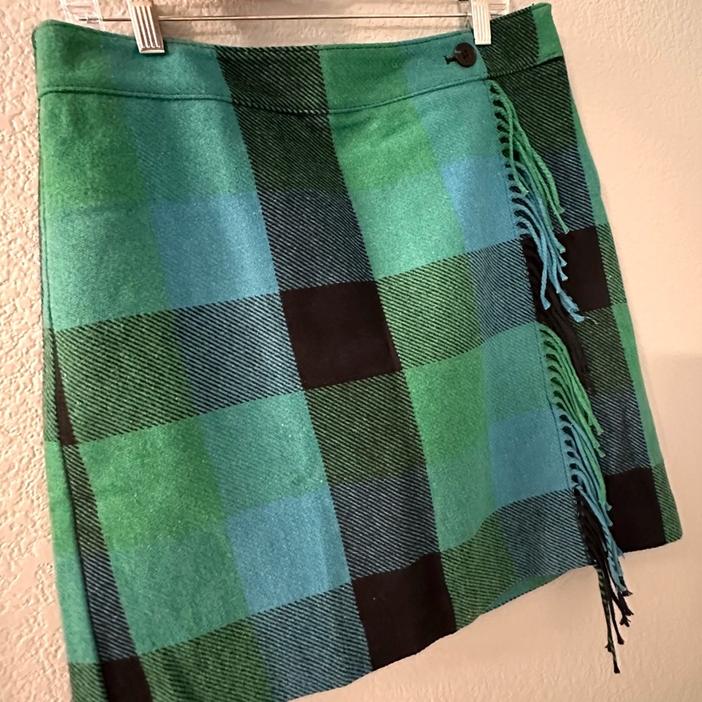 Talbots Green and Blue Plaid A-Line Skirt